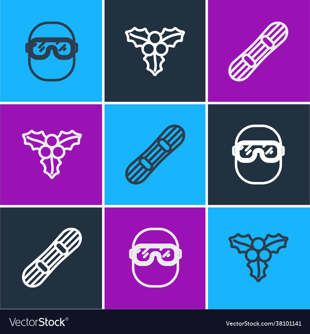 Set line ski goggles snowboard and branch Vector Image
