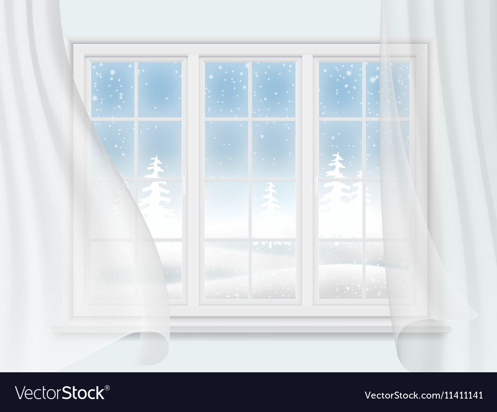 Winter Window With Curtains Royalty Free Vector Image Winter Window With Curtains Vector Image