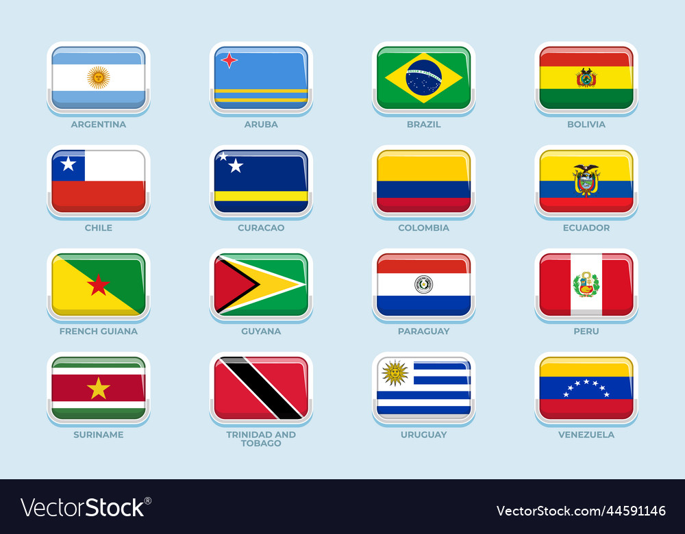 Flat design south america flags element set Vector Image