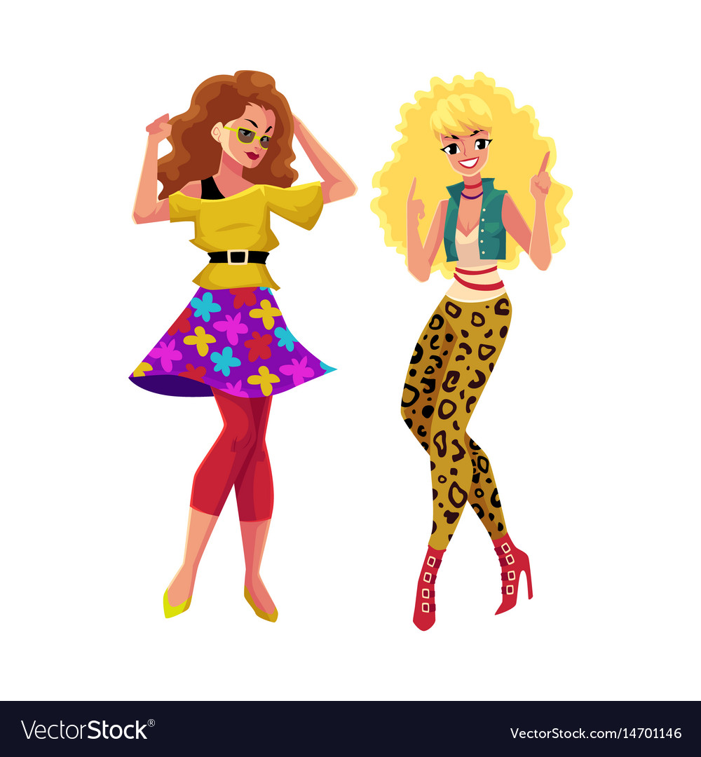 Two girls women friends dancing at 80s retro Vector Image