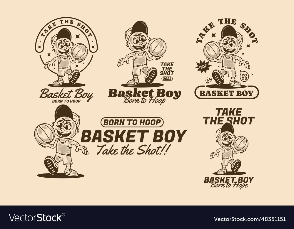 Basket boy take the shot character Royalty Free Vector Image
