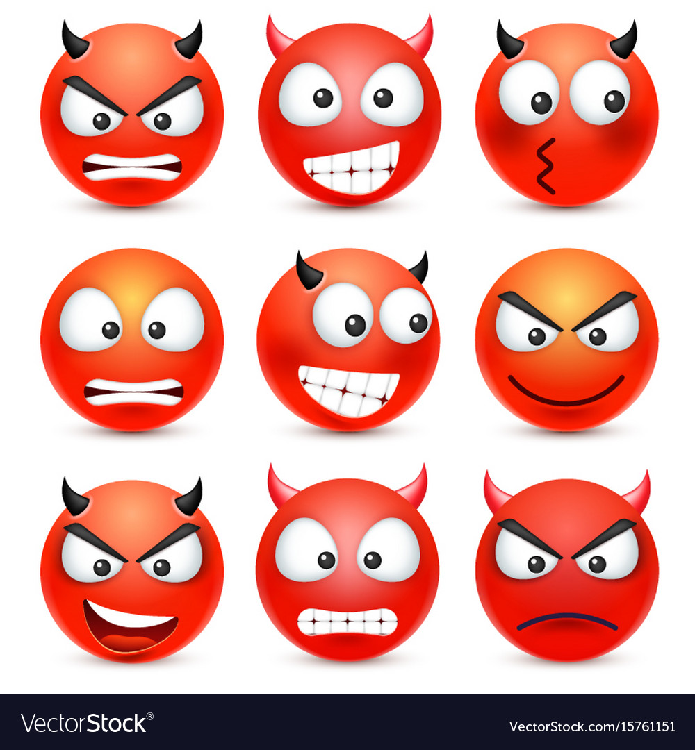 Smileyemoticon set red face with emotions Vector Image