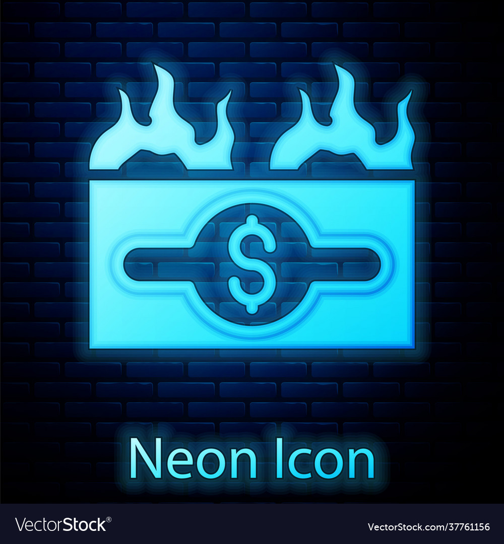 Glowing neon burning dollar bill icon isolated Vector Image