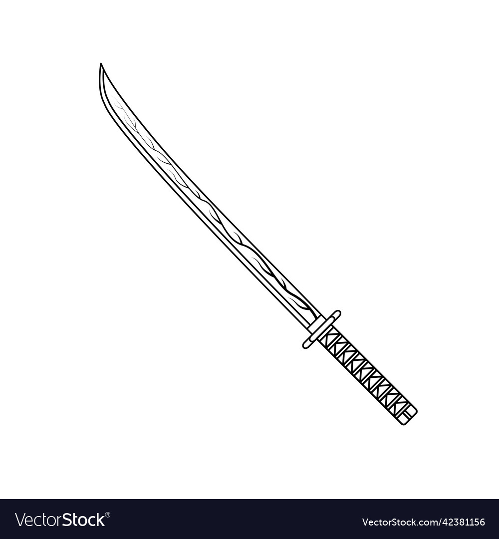 Katana sword black and white icon in outline Vector Image