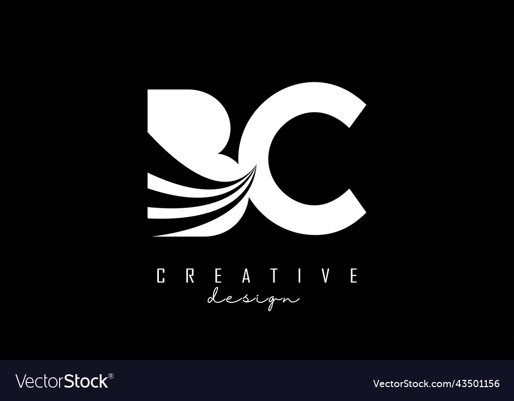 White letters bc b c logo with leading lines Vector Image