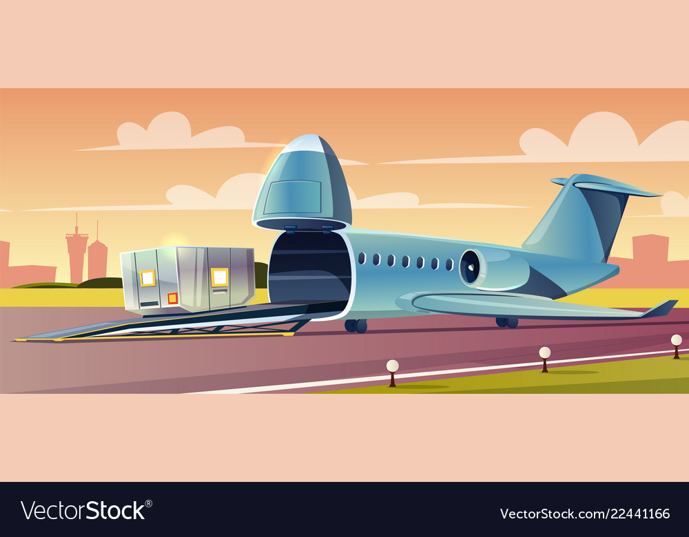 Loading container on cargo airplane cartoon Vector Image Loading container on cargo airplane cartoon Vector Image