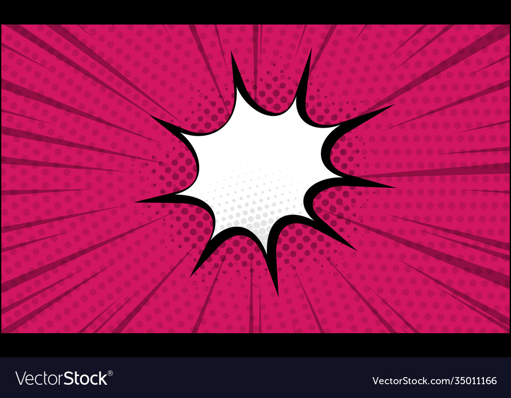 Red comic zoom with lines dots and white elements Vector Image