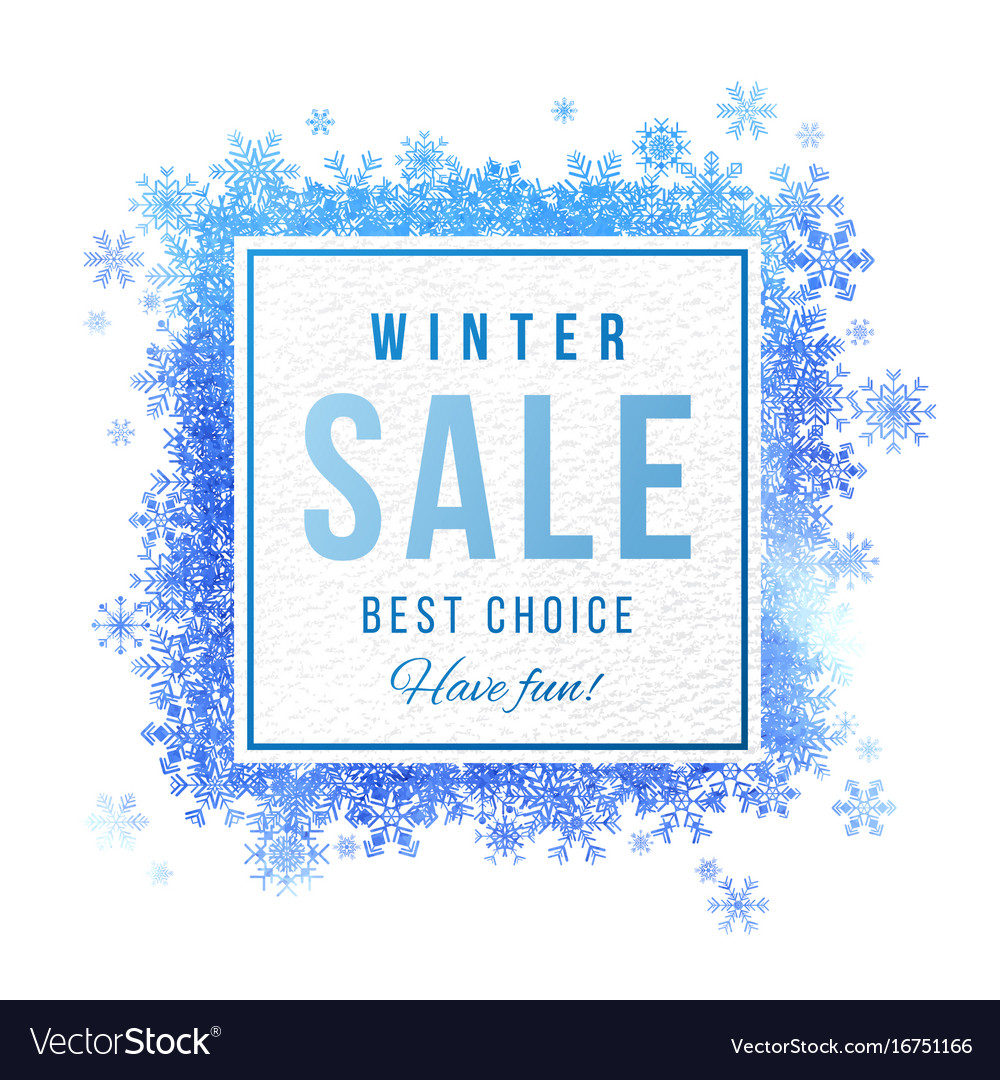 Sale square banner with blue watercolor snowflakes