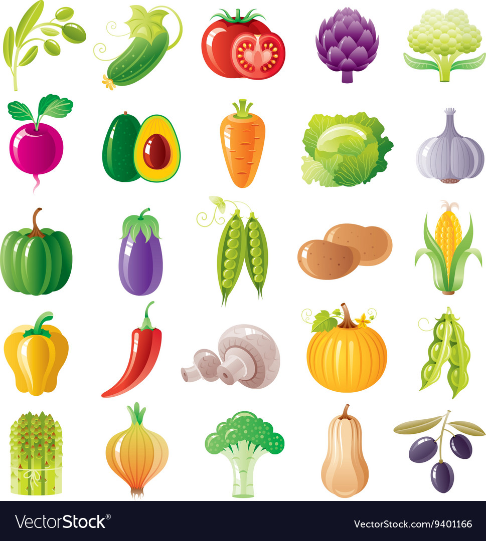 Vegetarian food icon set with organic fruits Vector Image