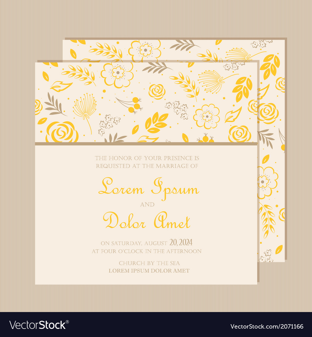 wedding invitation card yellow royalty free vector image