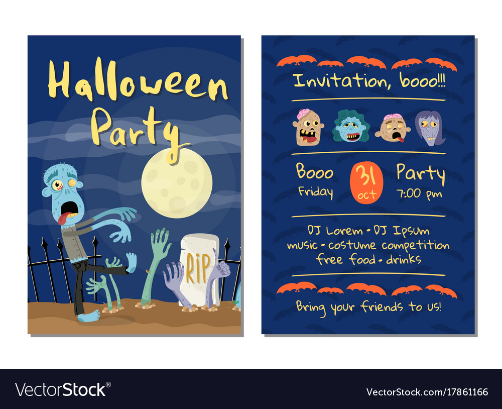 Zombie Party Invitation With Walking Dead Man Vector Image