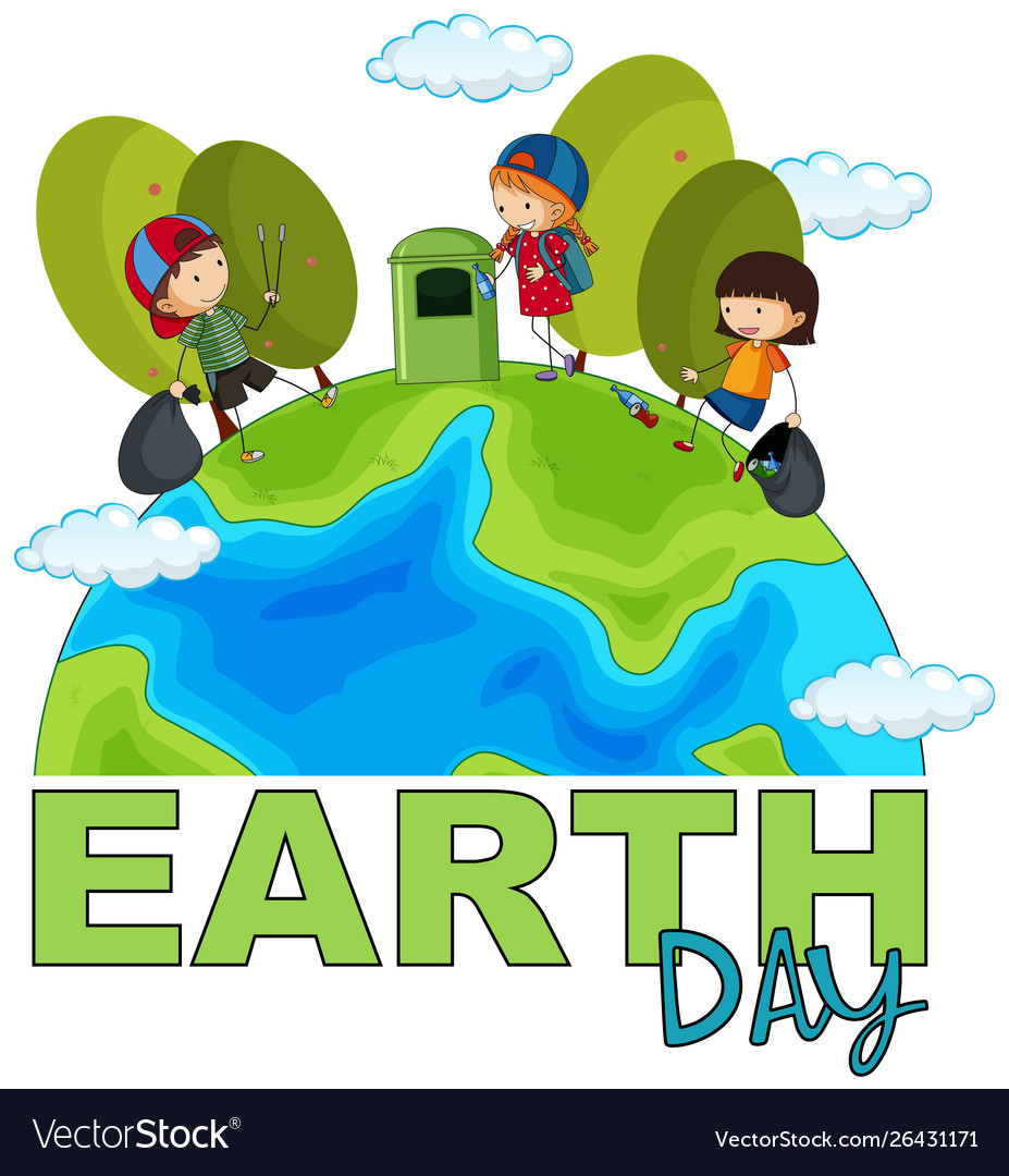 Children picking up rubbish earth day poster Vector Image