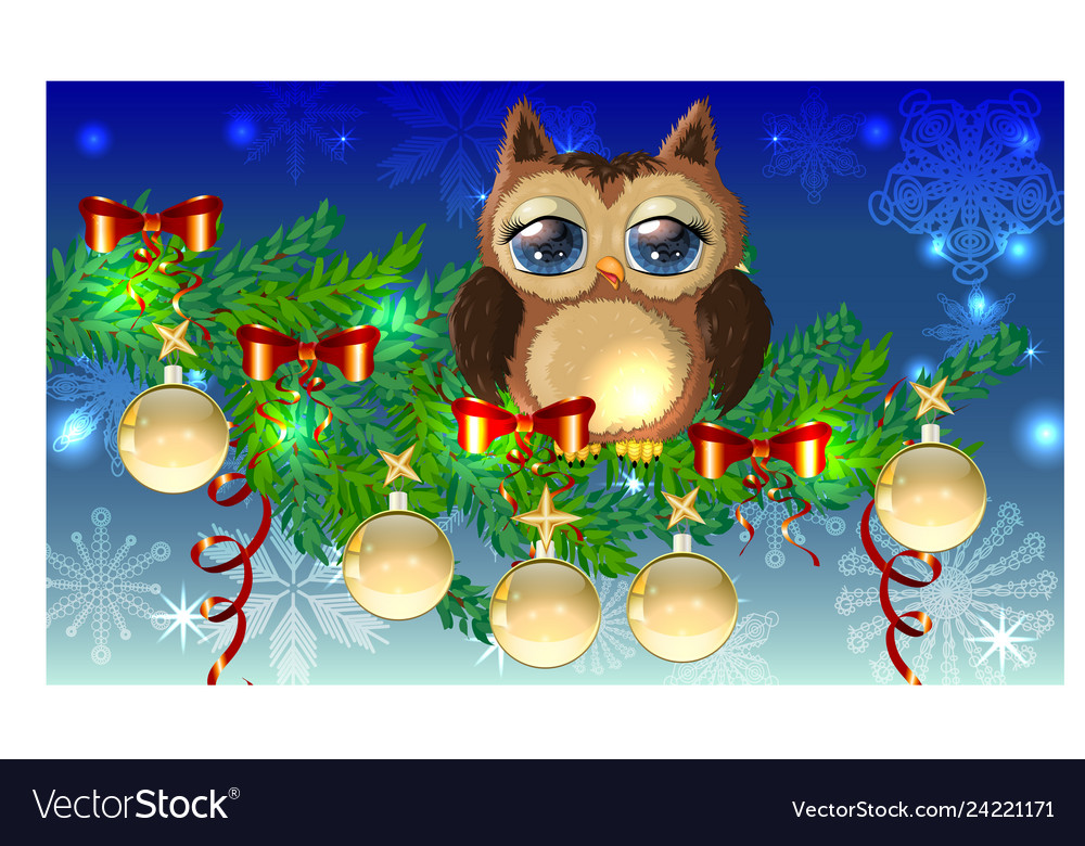 Lovely cartoon owl tangled in a garland Royalty Free Vector