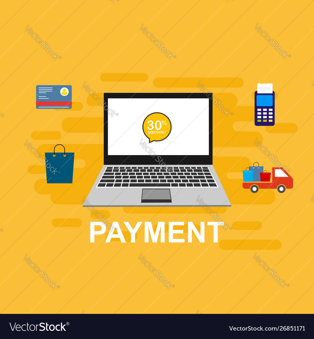 Online payment on computer flat cartoon big pay Vector Image