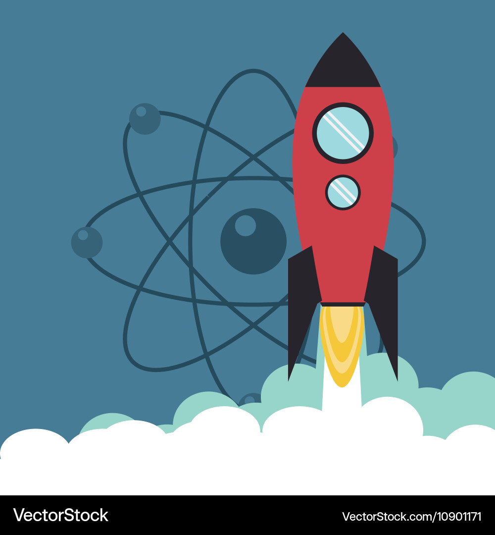 Rocket with science related icons image Royalty Free Vector