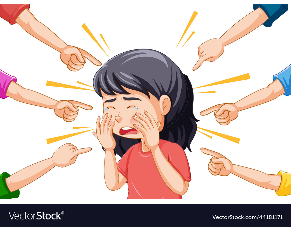 Sad Girl Surrounded By Pointing Fingers Royalty Free Vector