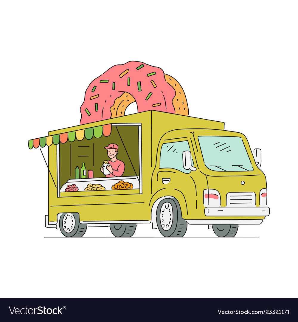 Sketch Doughnut Van In Vintage Style Royalty Free Vector