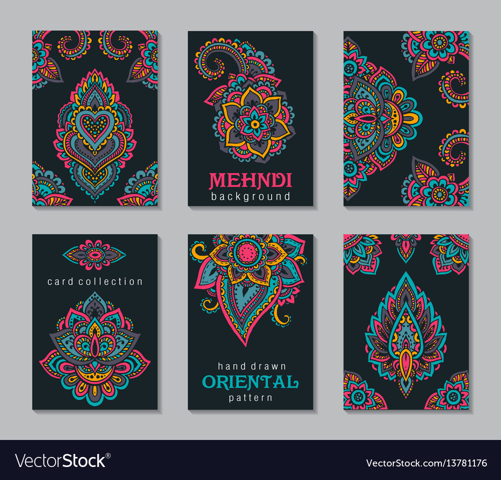 Set six cards or flyers with abstract henna Vector Image