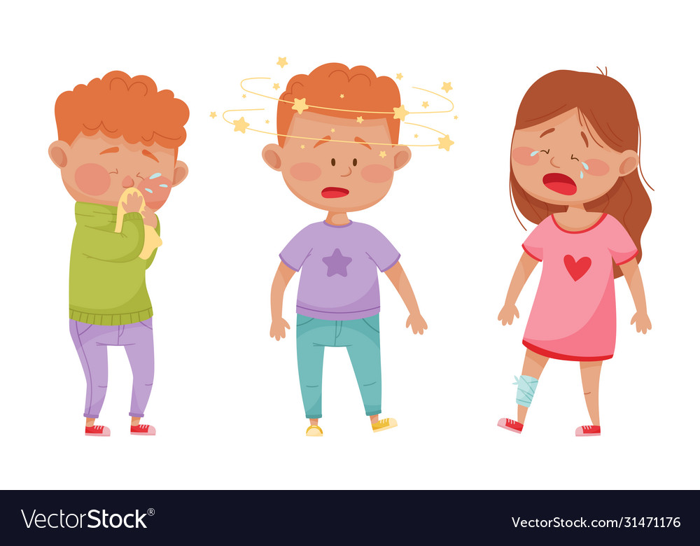 Sick children standing and feeling unwell Vector Image