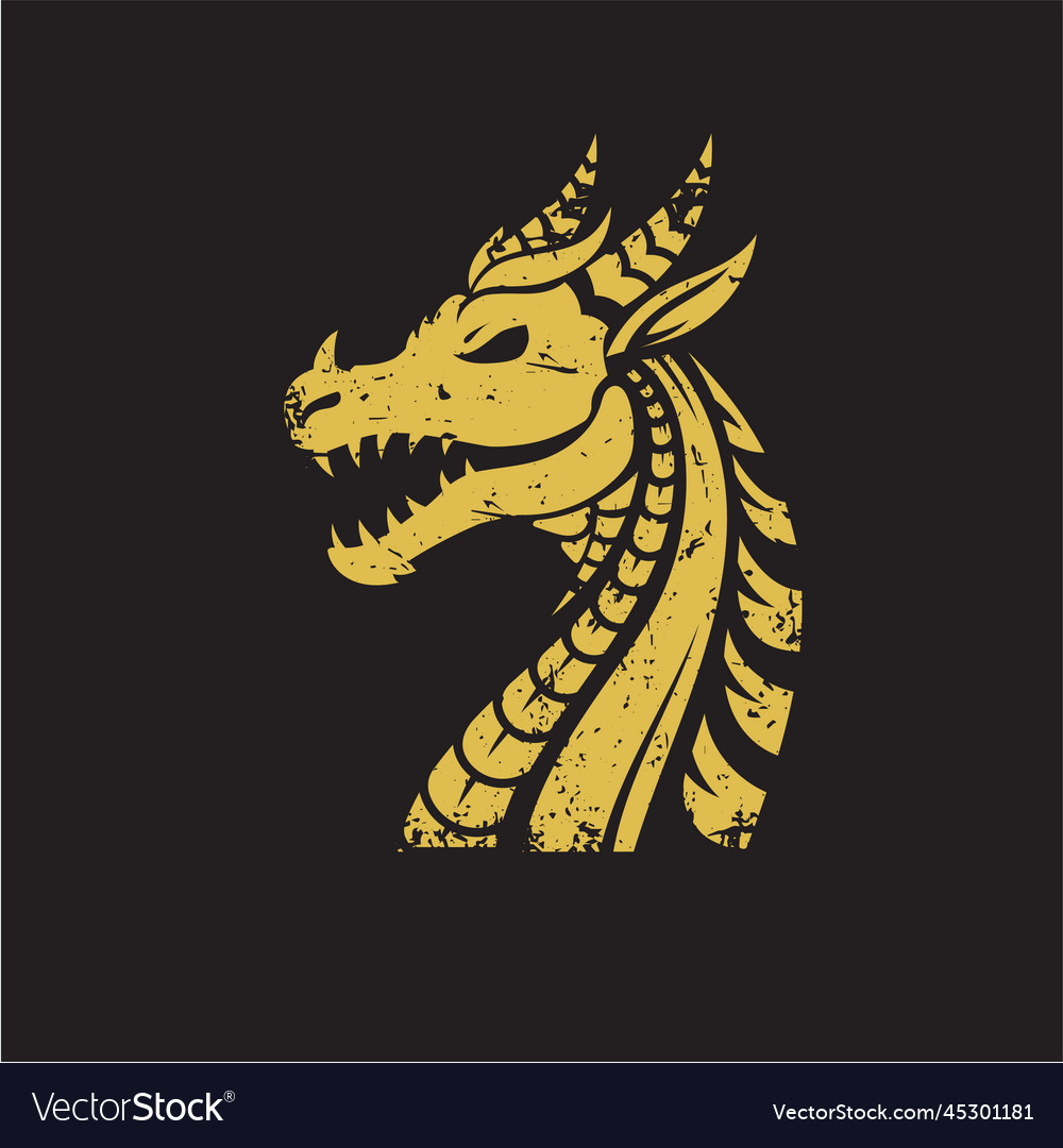 Golden dragon head vintage Royalty Free Vector Image