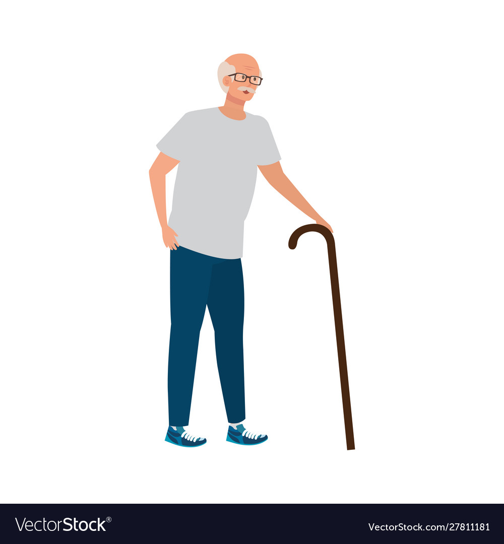 Old man elegant with cane avatar character Vector Image