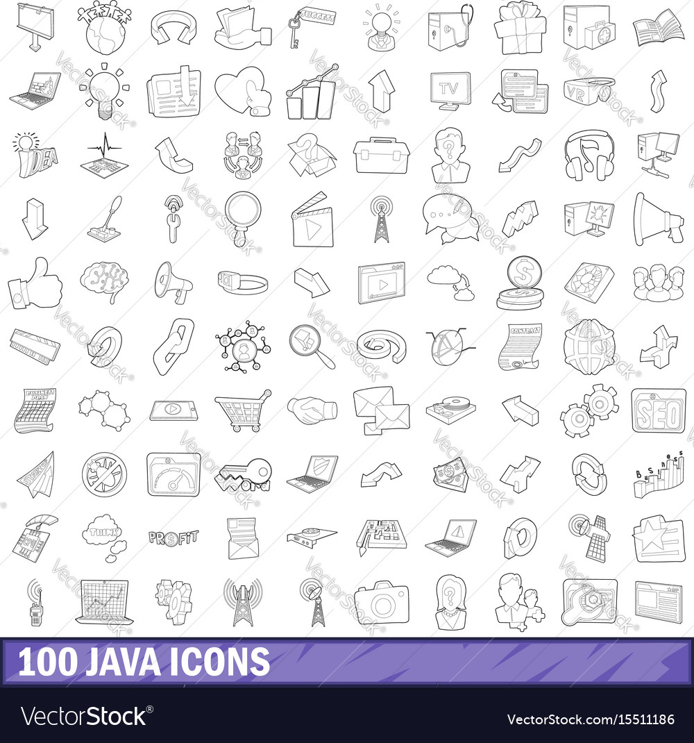 100 java icons set outline style Royalty Free Vector Image
