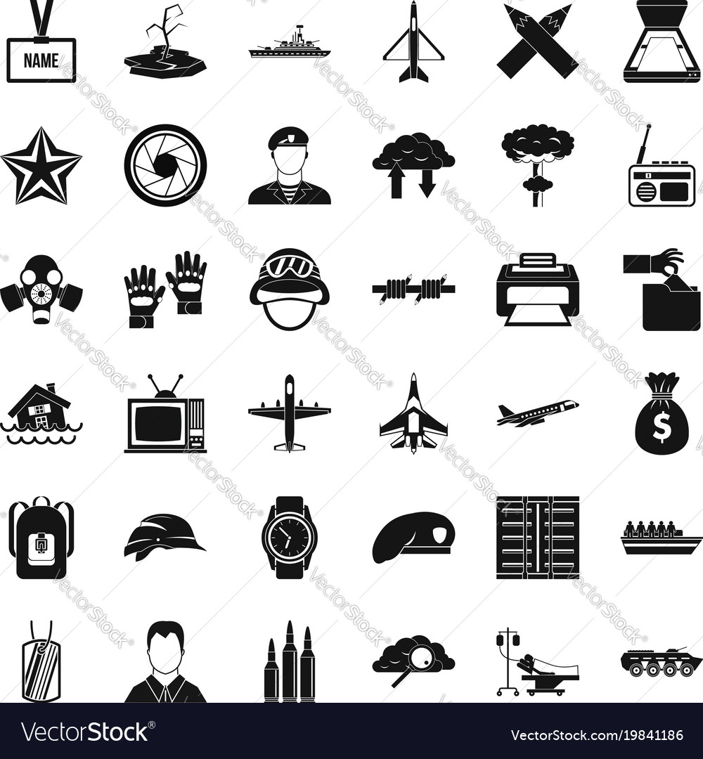 Armed services icons set simple style Royalty Free Vector