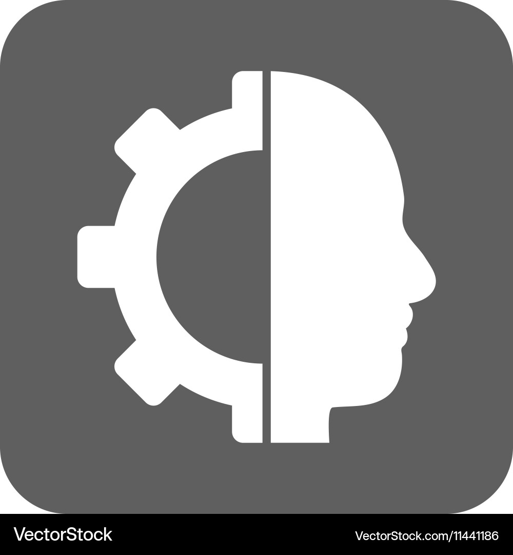 Cyborg gear flat squared icon Royalty Free Vector Image