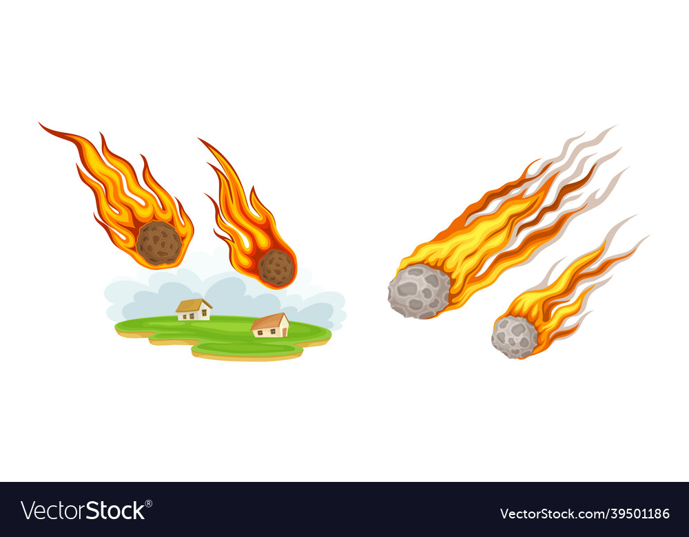 Natural disasters set falling meteorits cartoon Vector Image Natural disasters set falling meteorits cartoon Vector Image