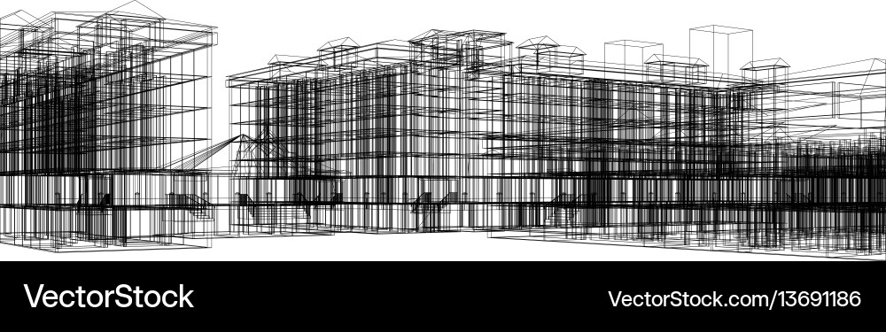 Wire-frame abstract archticture Royalty Free Vector Image