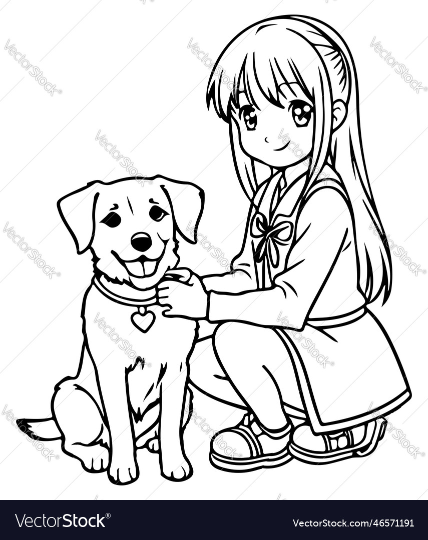 Anime Kids Coloring Pages Anime Girl Outline Sketch Drawing Vector