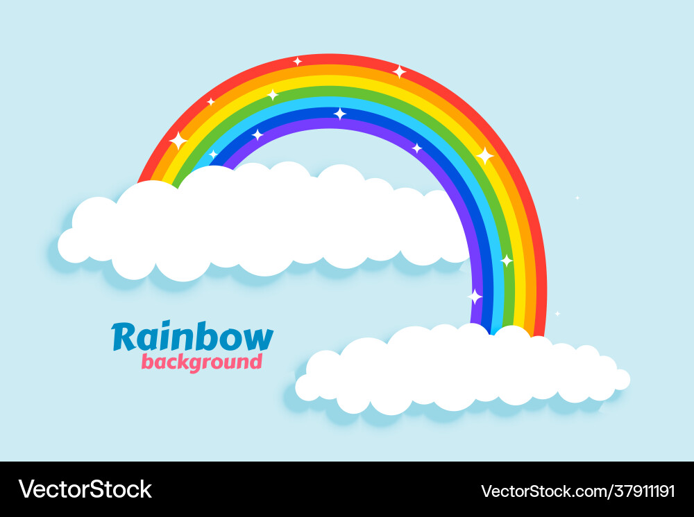 Arched rainbow with clouds background Royalty Free Vector