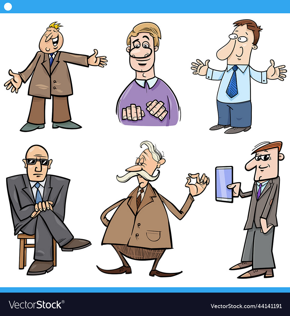 Cartoon funny men comic characters set Royalty Free Vector