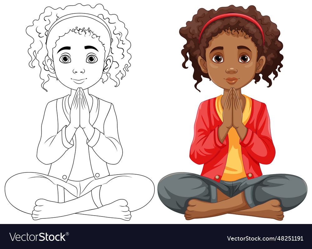 Curly-haired Woman Praying And Meditating Vector Image