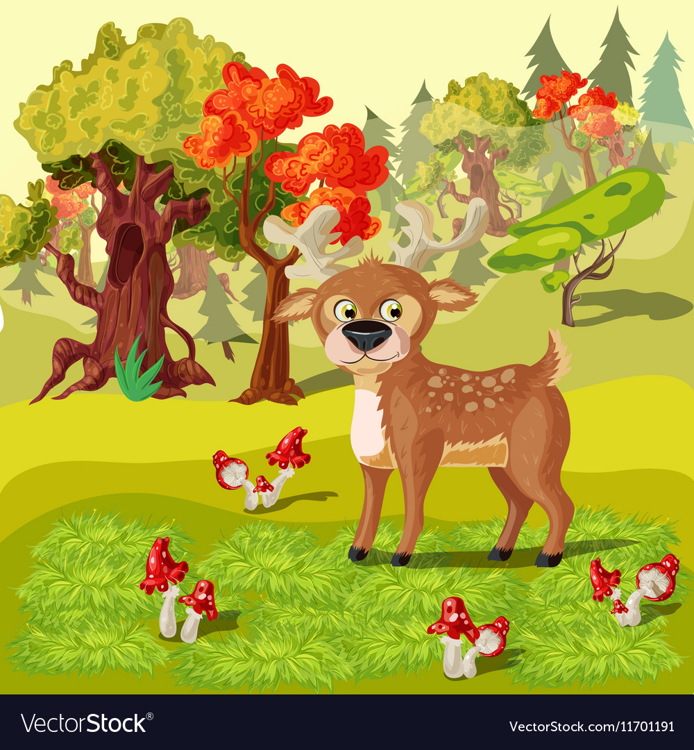 Forest deer cartoon style Royalty Free Vector Image