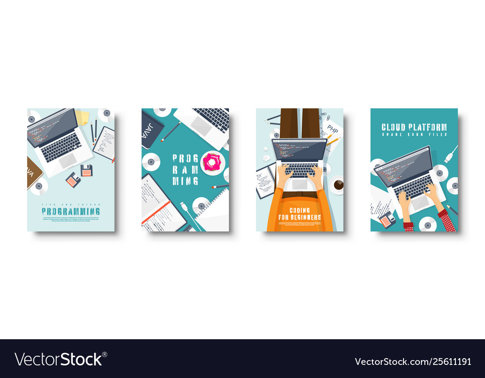 Programming coding flat style covers set Vector Image