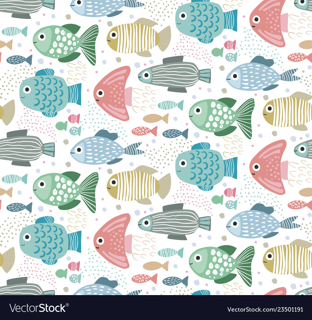 Seamless pattern with colorful funny fishes Vector Image