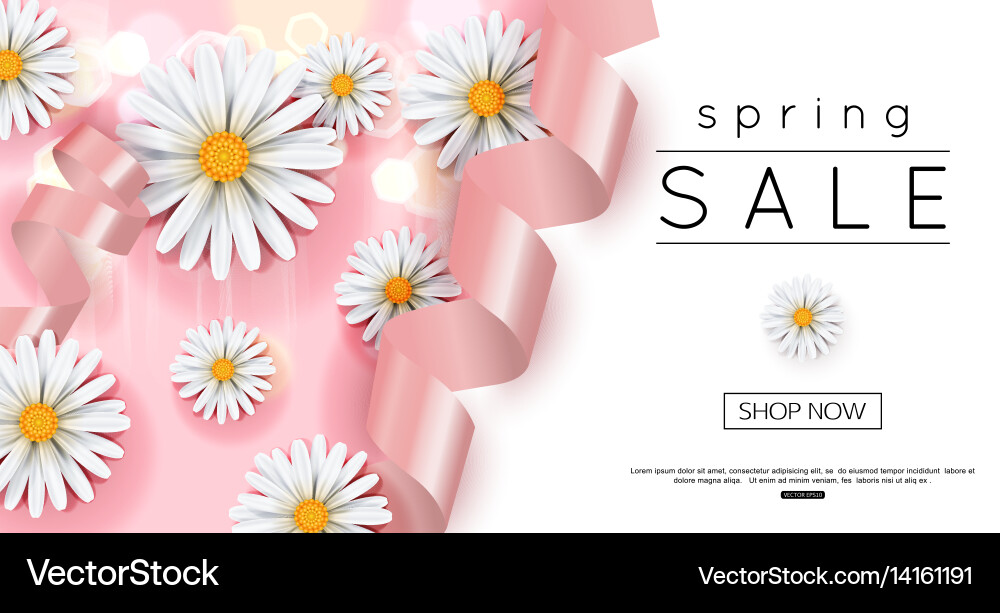 Spring sale banner template with daisy Royalty Free Vector