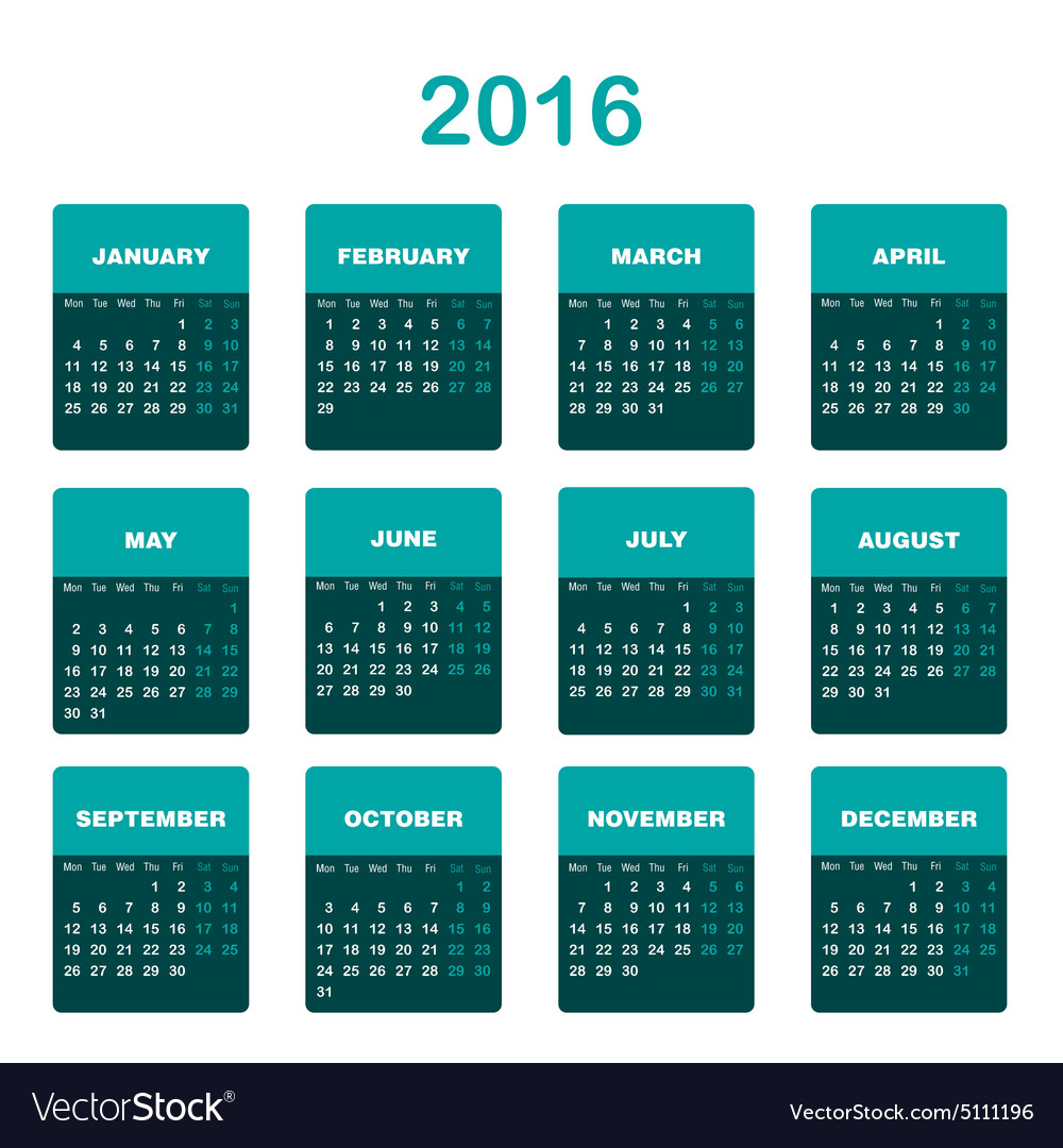 2016 calendar template Royalty Free Vector Image