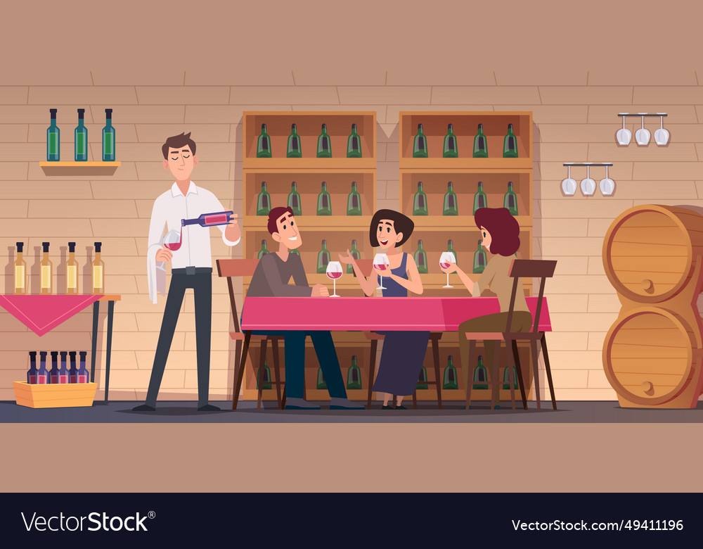 Restaurant background wine experts holding Vector Image
