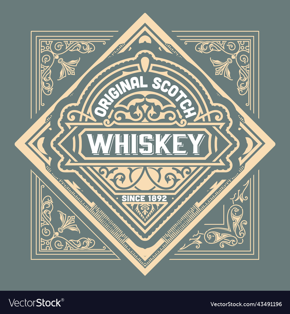 Whiskey label with old frames Royalty Free Vector Image