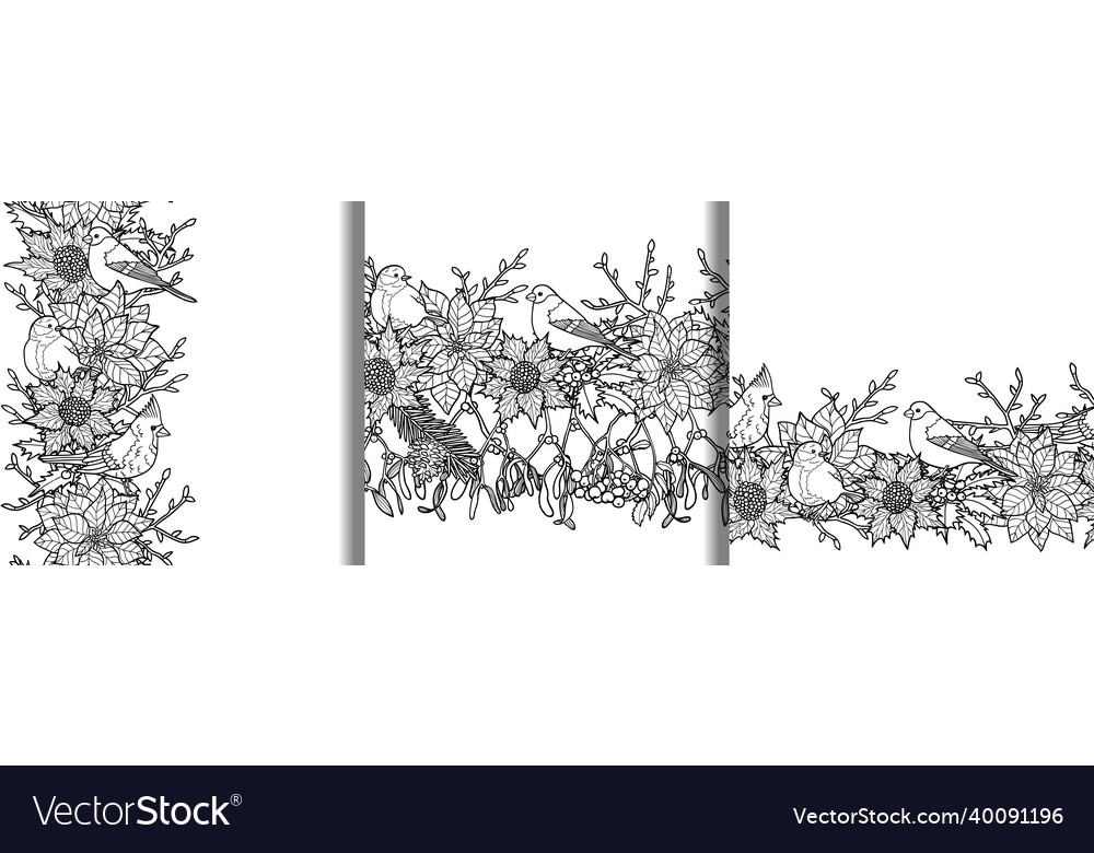 Winter seamless borders set for templates vector image Winter seamless borders set for templates