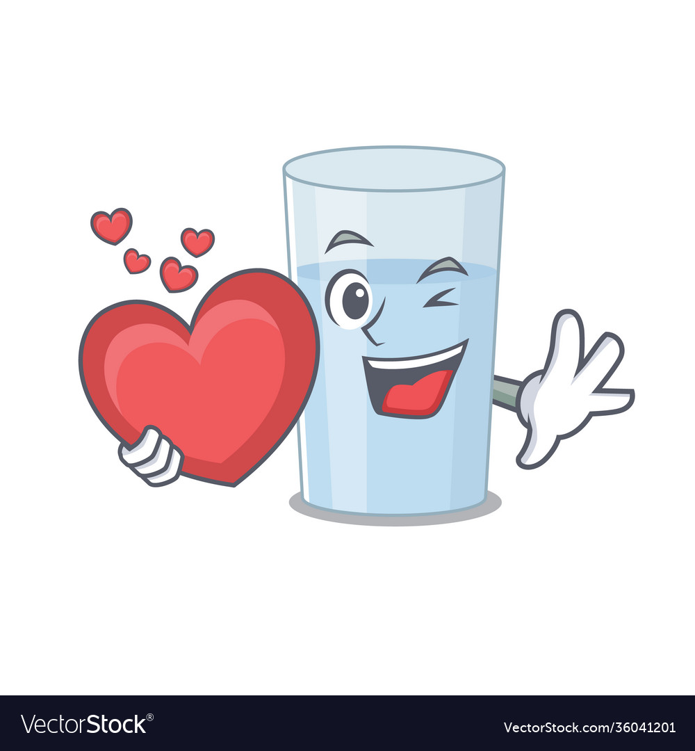 A sweet glass water cartoon holding big heart Vector Image A sweet glass water cartoon holding big heart Vector Image