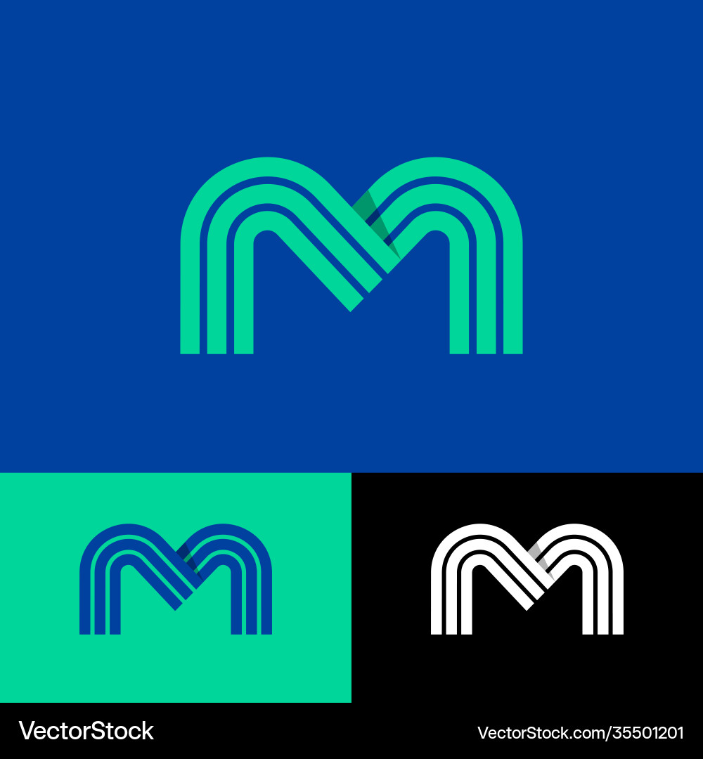 Green m letter linear monogram Royalty Free Vector Image