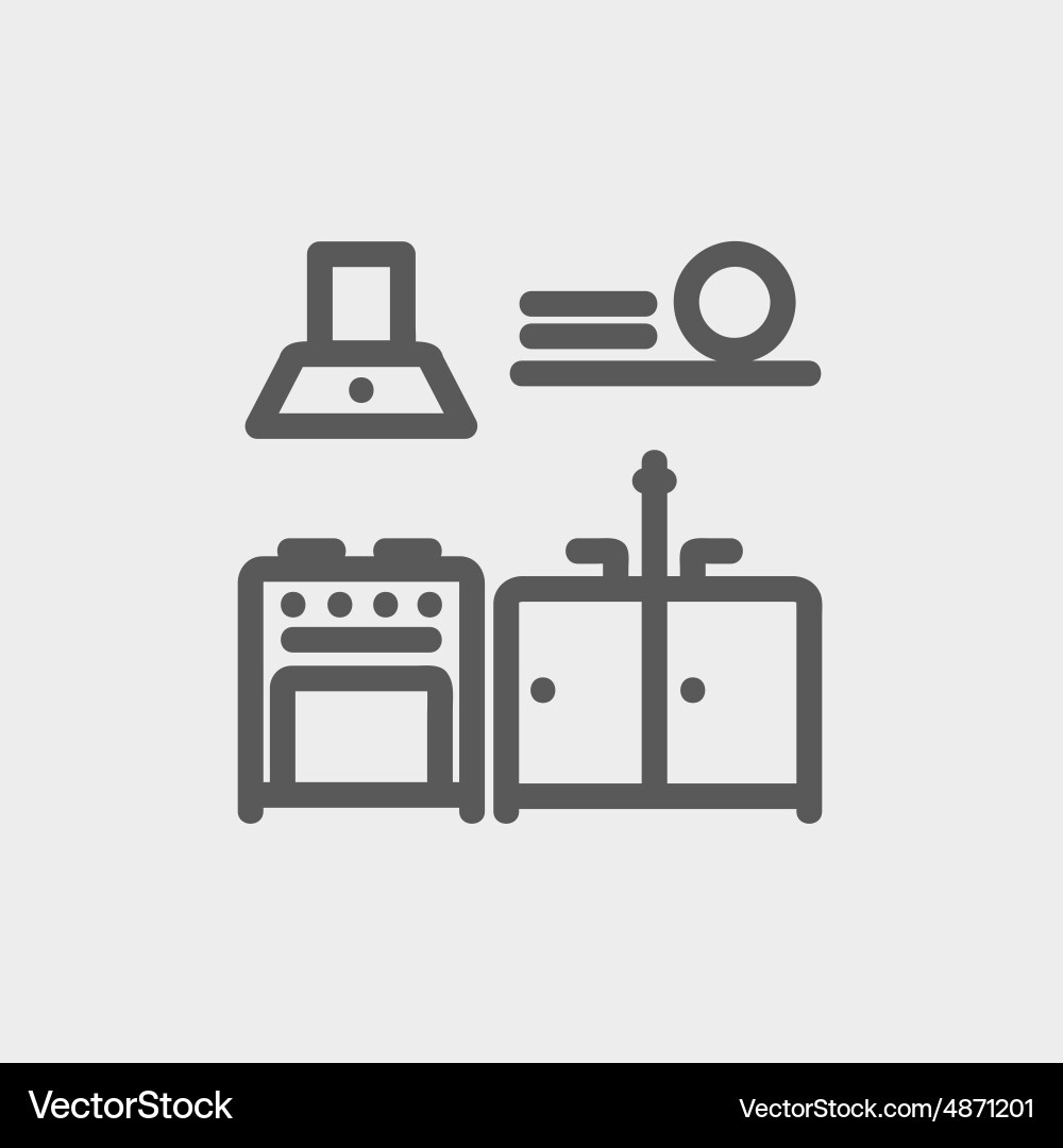 Kitchen interior thin line icon Royalty Free Vector Image