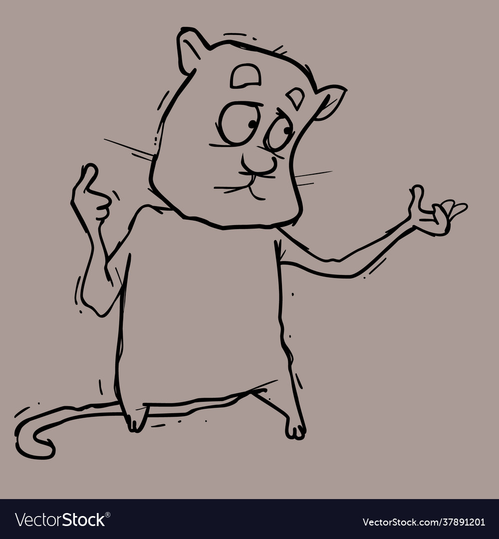 Sketch a sad cartoon cat showing with his hand Vector Image