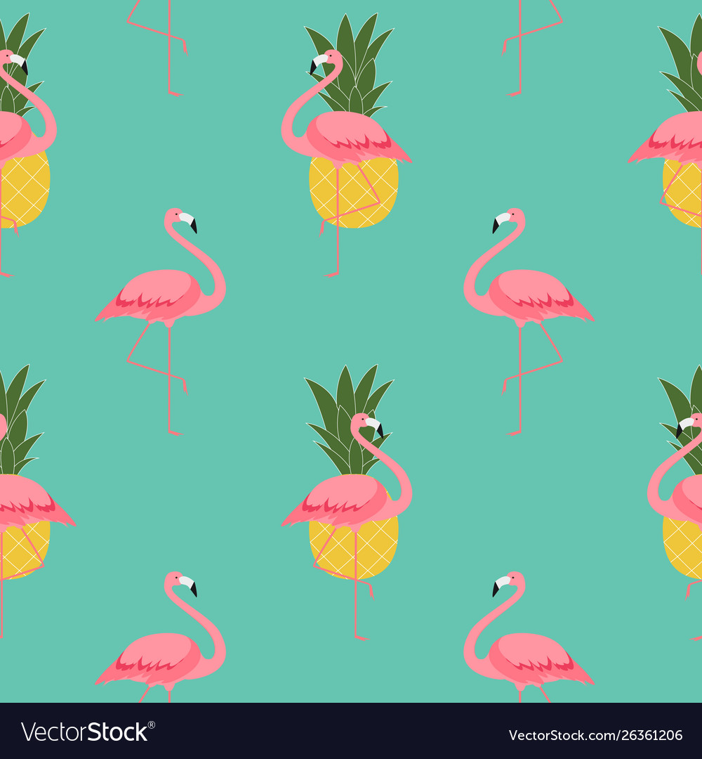 Colorful pink flamingo and pineapple seamless Vector Image