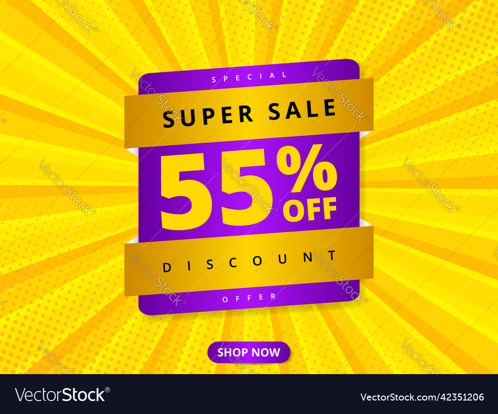 Colorful sale banner discount 55 percent off Vector Image