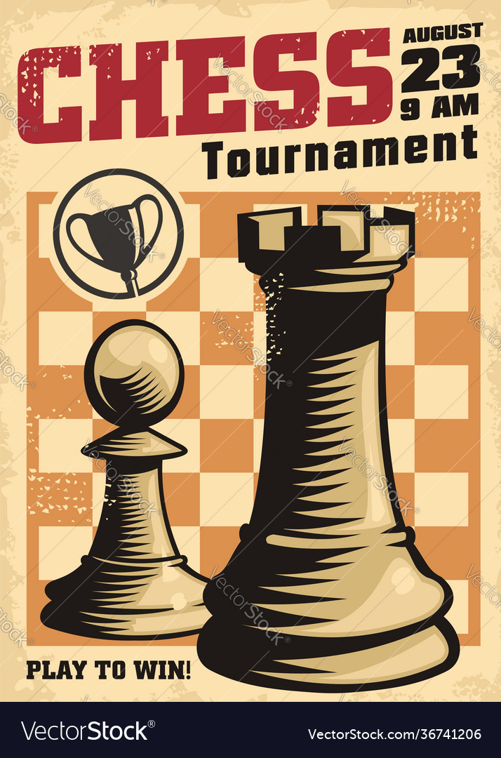 Chess Tournament Poster Design. Red and White outline pieces on black  background with piece name in typography. Old Vintage Style. Illustration  Artwor Stock Photo - Alamy