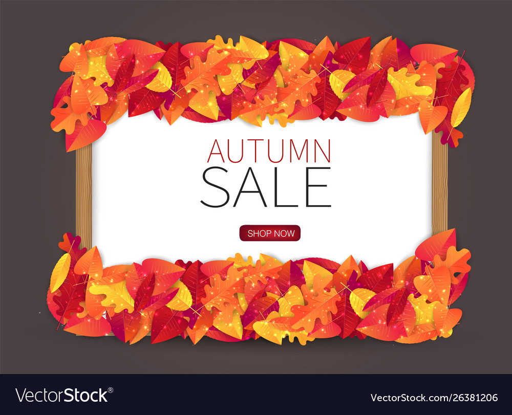 White Banner In A Wooden Frame With Fall Leaves Vector Image